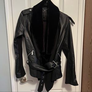 BCBGMaxAzria Jade Leather & Faux Fur Wrap Jacket